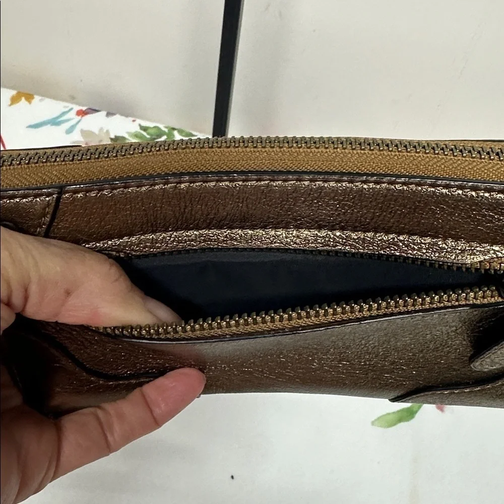Coach Mercer Metallic Bronze Leather Zip-Around Credit Card Long Wallet